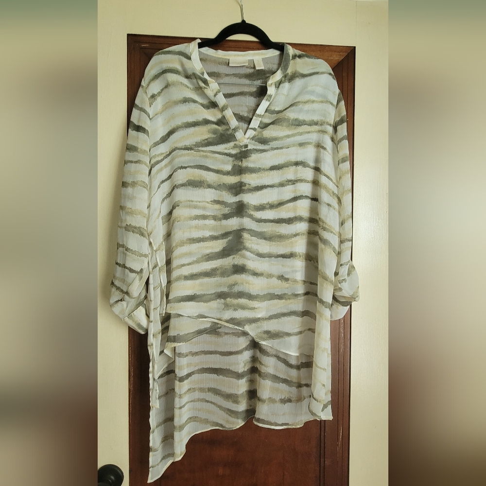 Chico's Women's Dynamic Twist Tula Tunic Top Asymmetrical Hem Roll Up Sleeve 3